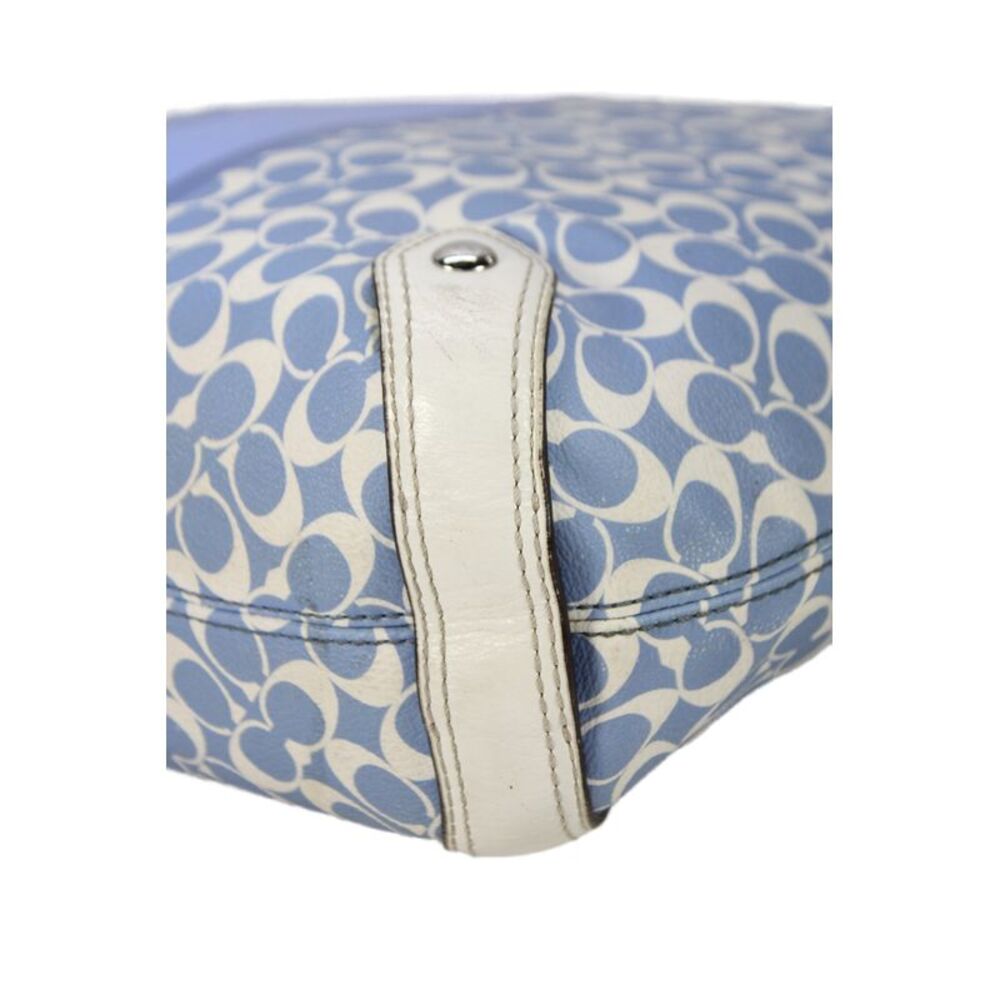 Coach Womens Coated Canvas Monogram Zip Medium Hobo Handbag Blue White - Picture 8 of 11